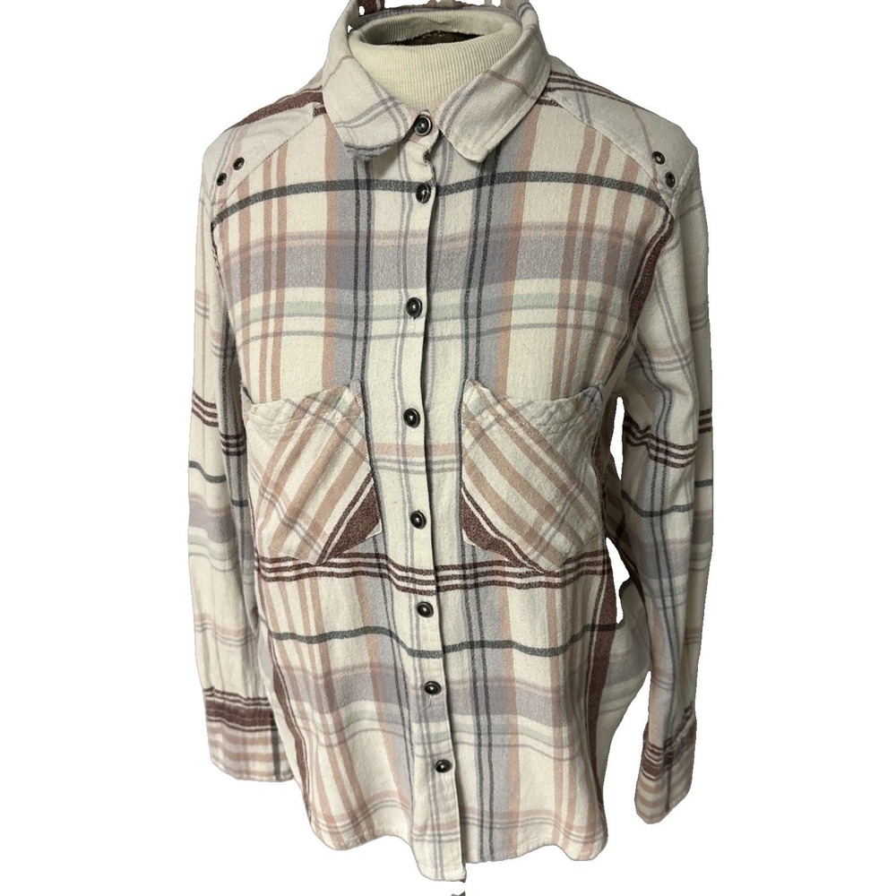 FREE PEOPLE Wesley Ivory Plaid Button Down Top Size X-small